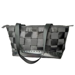 Black Rectangle Seatbelt Purse with Shoulder Straps and top zipper